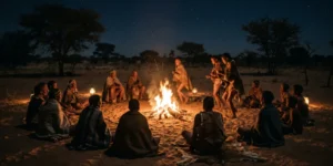 Rito dei canti di guarigione popolo San nel deserto